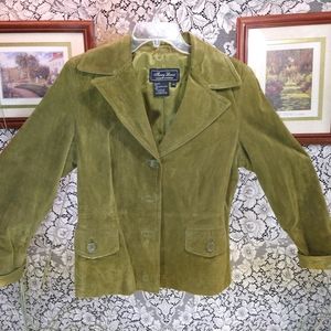 Terry Lewis green coat 100% genuine leather fully lined shiny trim vintage